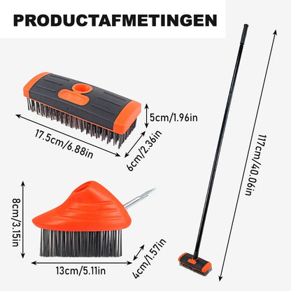 Productafmetingen van de 3-in-1 onkruidborstel set in centimeters