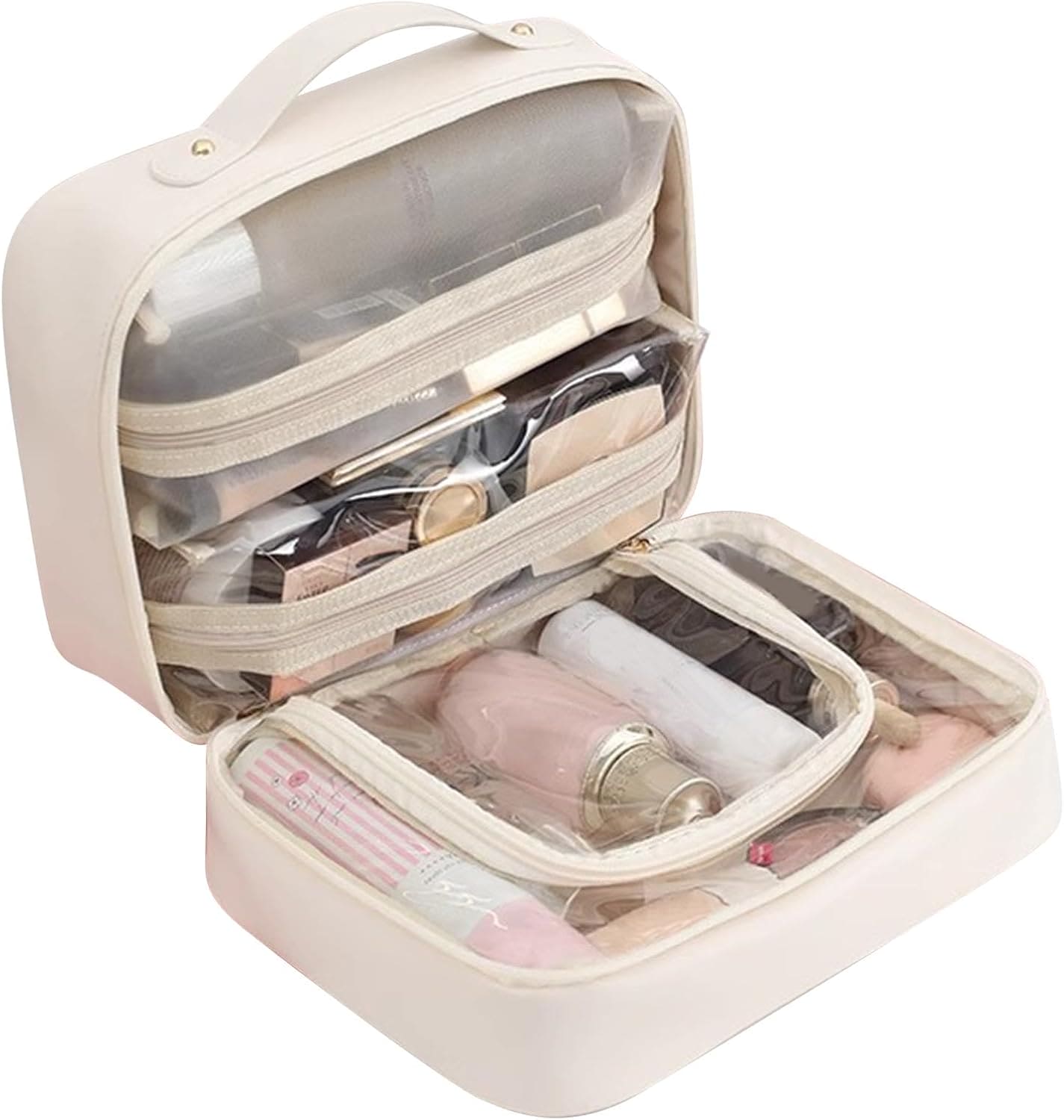 Tavella Lady™ | Make-uptas voor op reis, draagbaar zakje met meerdere vakken, make-uptas met grote capaciteit, make-uptas voor borstels, lippenstiften, eyeliners, Wit, Refer to description, Unisex