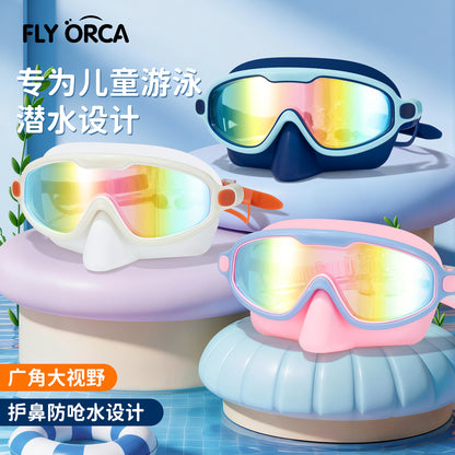 New Diving Goggles for Children, Men and Women, High-Definition Waterproof, Anti-Fog, Electroplated, Water-Proof, Children's Large-Frame Swimming Goggles
