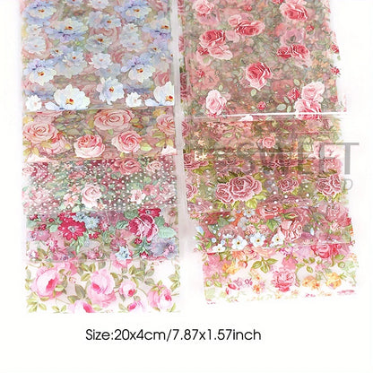 10 STUKS Gemengde Nail Art Folies Transfer Sticker Set. Rose Bloem Ontwerpen. Bloemen Sterrenhemel. Nail Wraps Romantische Sfeer.