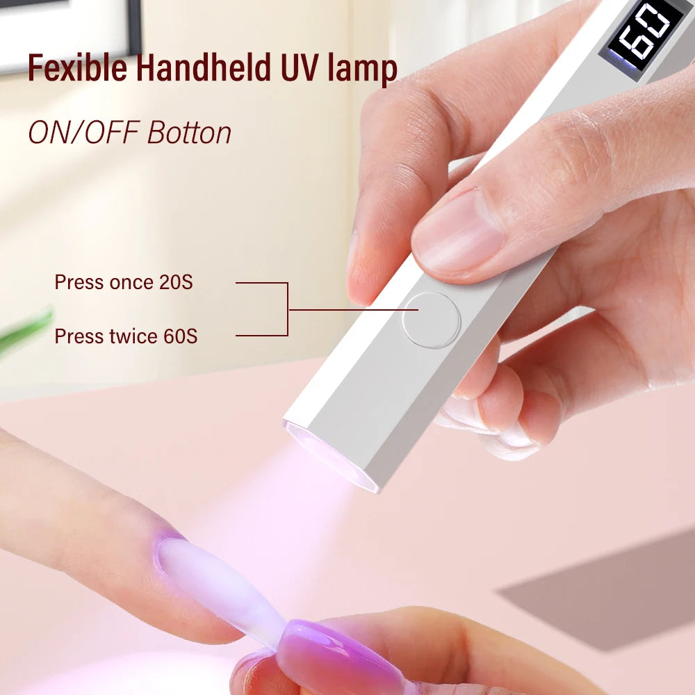 YIKOOLIN Handheld UV/LED Lamp voor Nagels 3W Draagbare Mini UV Lamp voor Gel Nagels 2 Timer Instellingen LED Nagellamp Thuisgebruik