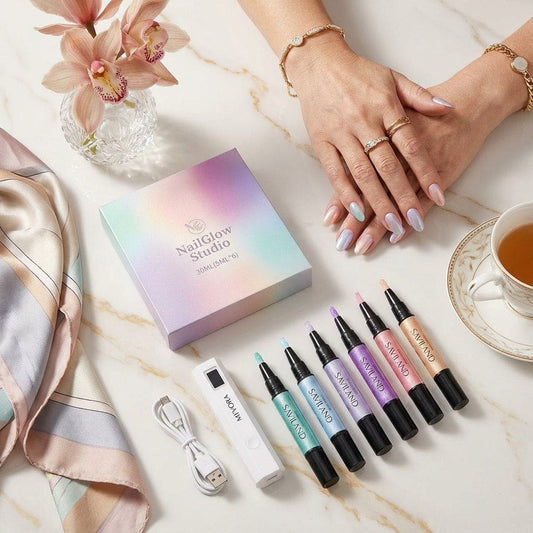 MI’VORA NailGlow Studio Set | Gellak, kleur én topcoat in één pen + GRATIS UV LED Nagellamp!