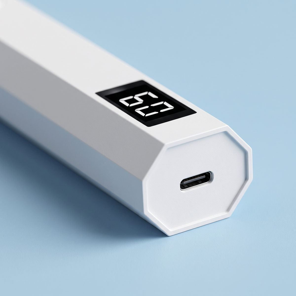 Close-up van het display en de usb oplaadpoort van de MIVORA UV/LED Lamp