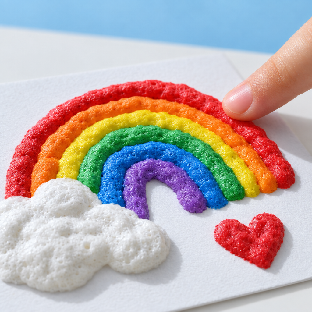 Close-up van een regenboog in voelbaar reliëf