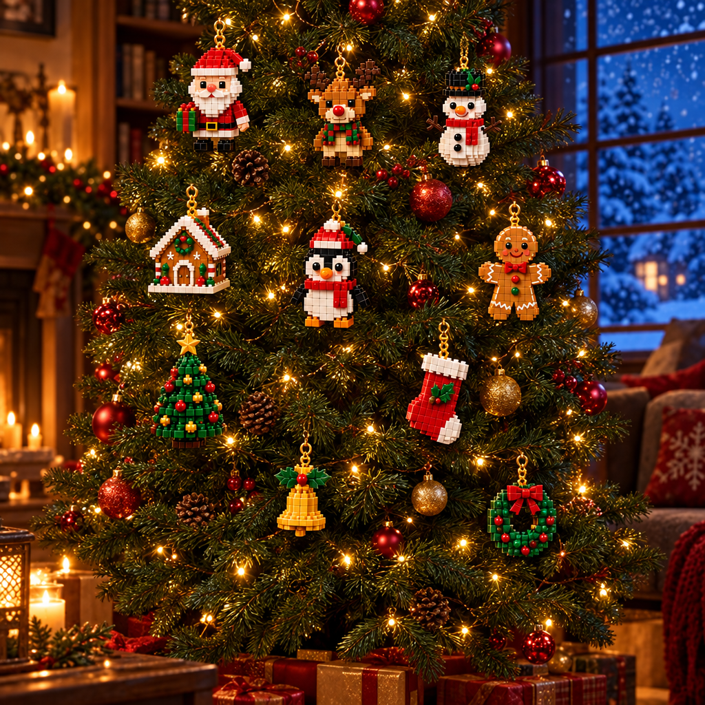 Kerstboom vol zelfgebouwde mini ornamenten