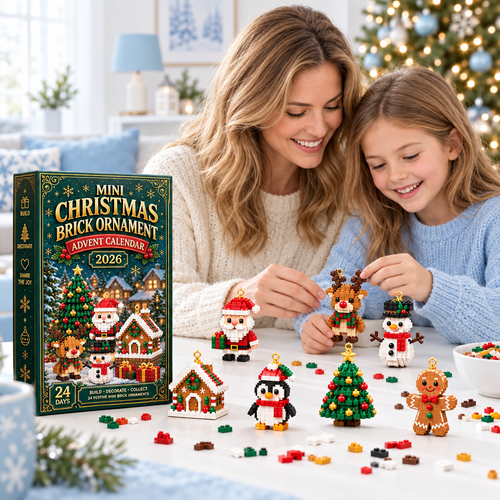 Moeder en dochter bouwen mini kerstornamenten uit de adventkalender