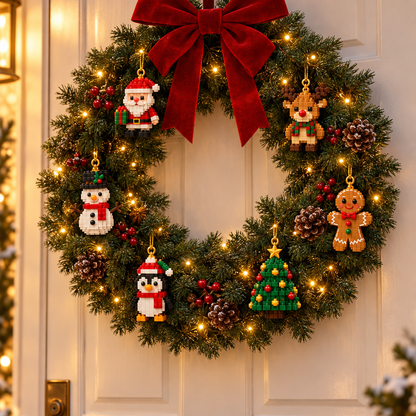 Kerstkrans met mini ornamenten van bouwsteentjes