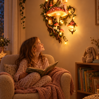 Sprookjesbos Wandlamp in de leeshoek van een kinderkamer