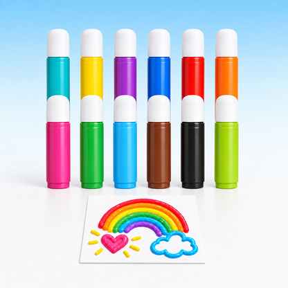 Twaalf 3D puffy pennen met een tekening in reliëf