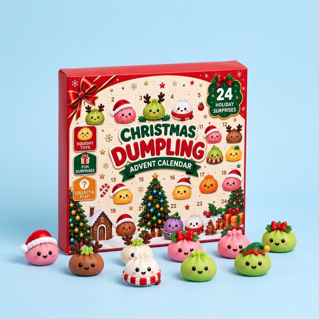 Happy Squishy Adventskalender met mini squishies op lichtblauw