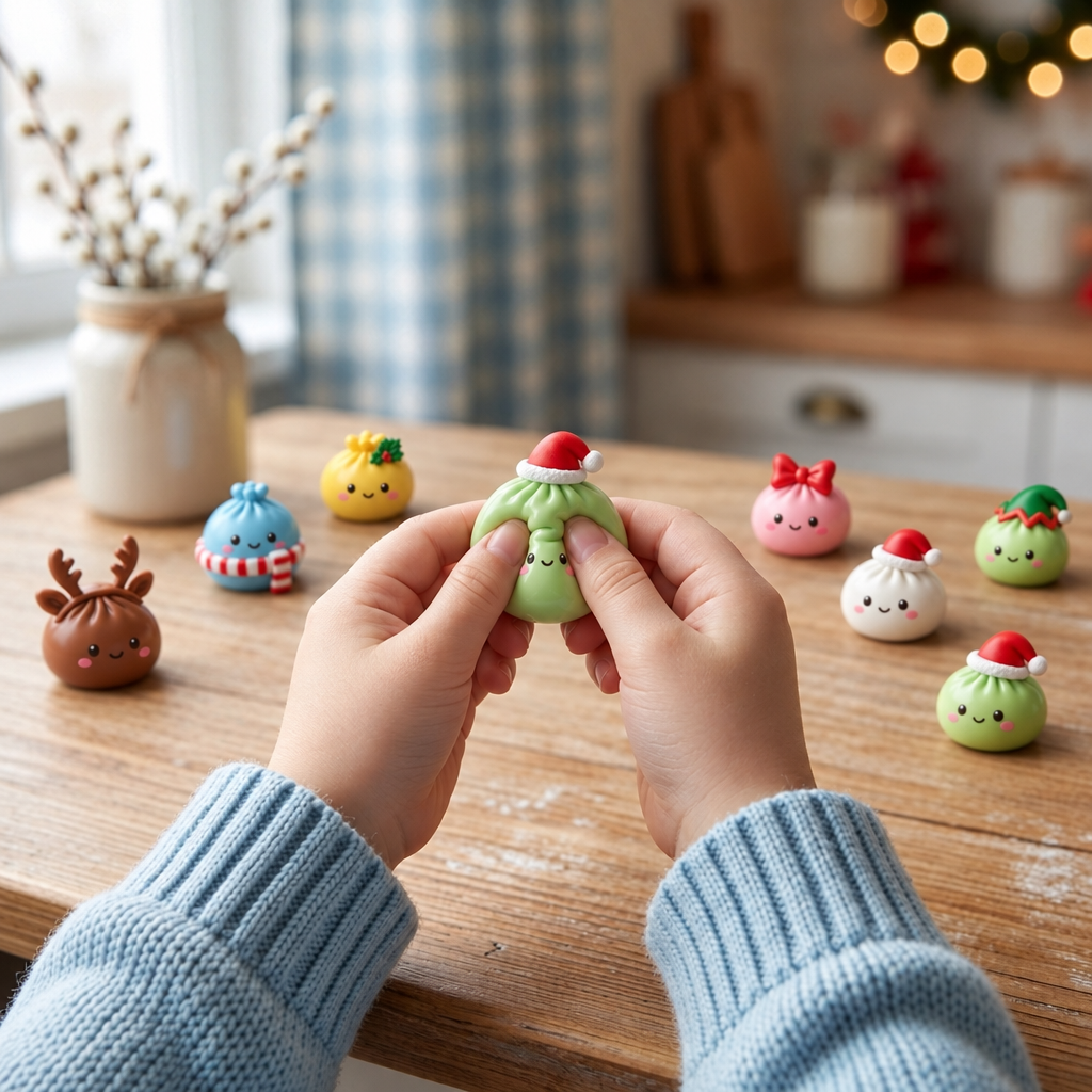 Kinderhandjes knijpen in een mini squishy, goed voor de fijne motoriek