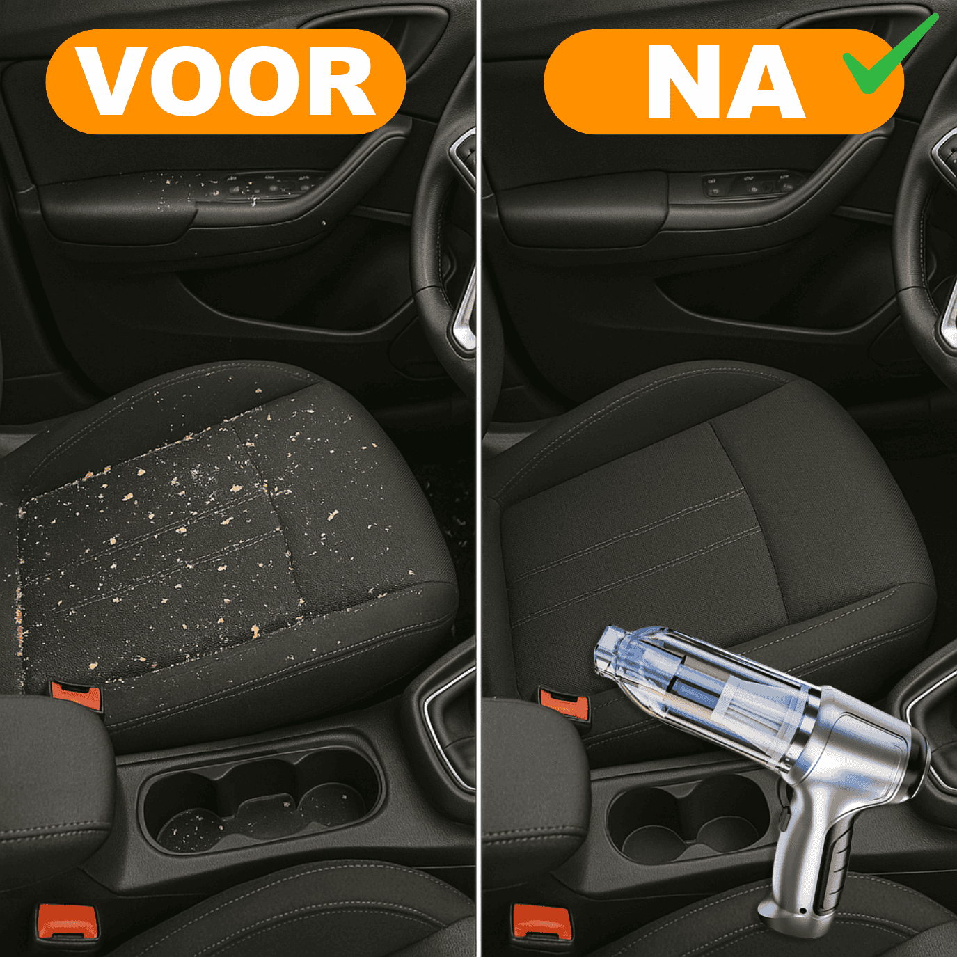 Voor en na: vuile autodeur en middenconsole schoon met de A70 PRO