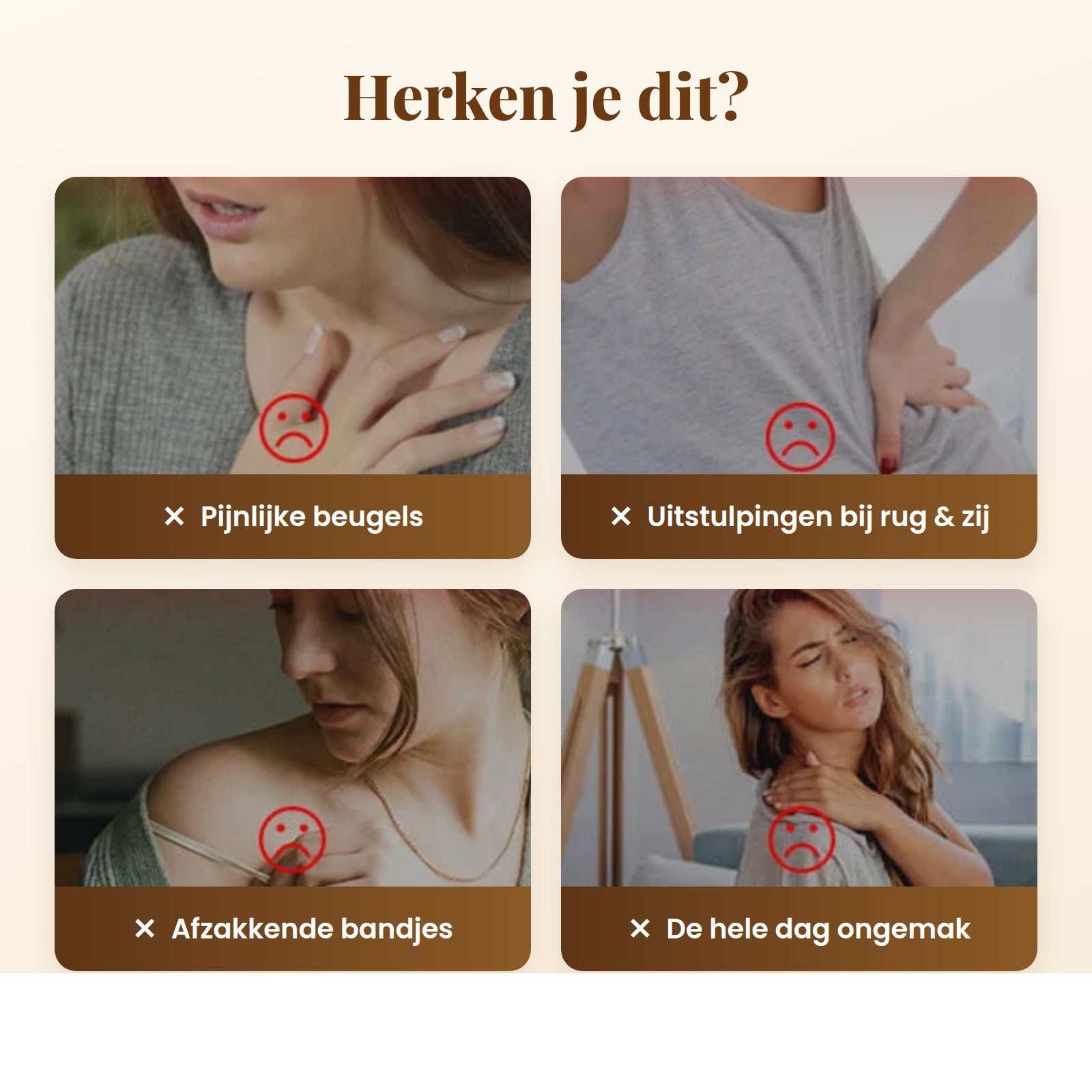 Problemen met gewone bh's: pijnlijke beugels en afzakkende bandjes