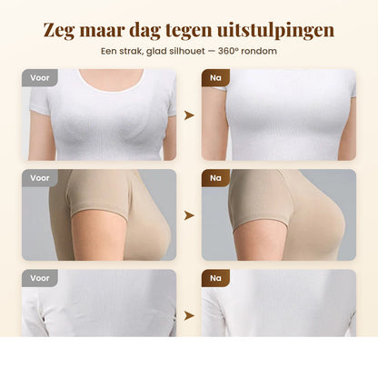 Voor en na: glad silhouet zonder uitstulpingen bij rug en zij