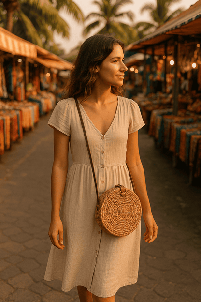 Canggu Brown Rattan Bag Bali -  Tasje voor al je essentials op een festival